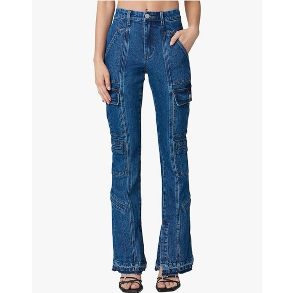 Blue Denim Cargo Flare Pants - Women - Picture 5 of 13